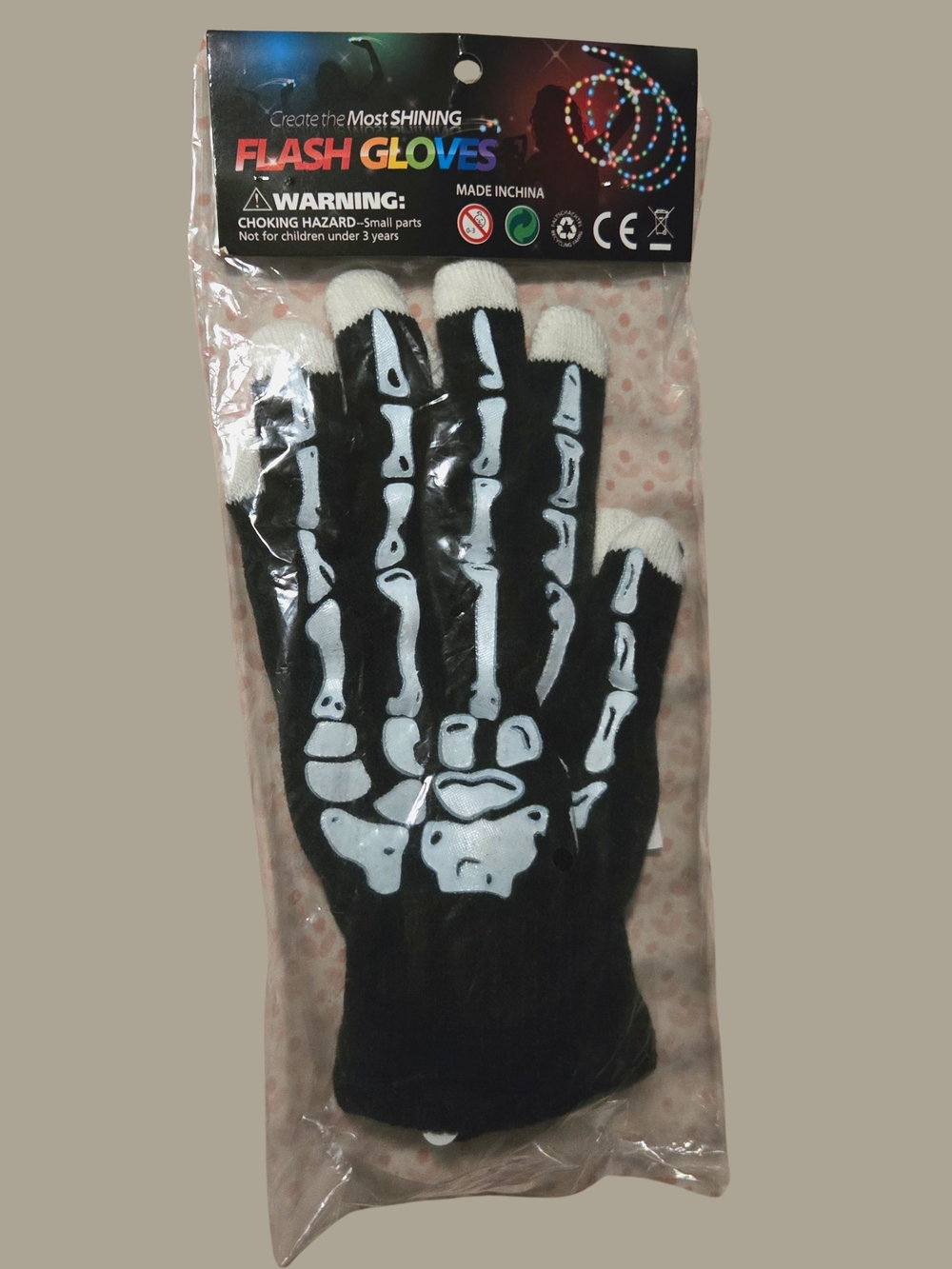 Skeleton Light Up Finger Halloween Gloves Mens One Size